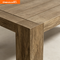Table de salle à manger rectangulaire d'extérieur en teck massif, table de patio avec plateau à lattes et pieds robustes pour jardin, villa ou cour arrière