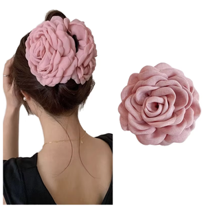 <span class=keywords><strong>Pince</strong></span> à <span class=keywords><strong>cheveux</strong></span> tendance en acrylique JIAXU 2025 style Caro pour femme, grande fleur rouge rose séchée 10 cm, accessoire de fête - Product Image 1