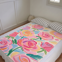 Couverture en flanelle personnalisée imprimée en gros, motif floral rose, couverture polaire en flanelle pour canapé et décoration intérieure