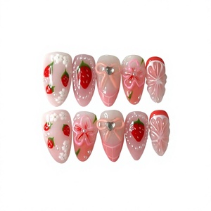 <span class=keywords><strong>Uñas</strong></span> Postizas Acrílicas <span class=keywords><strong>de</strong></span> Color Sólido Hechas a Mano al por Mayor, Diseños <span class=keywords><strong>de</strong></span> Mariposa, Almendradas y Stiletto, Puntas Largas, 10 Uds./Set, Cobertura Completa - Product Image 1