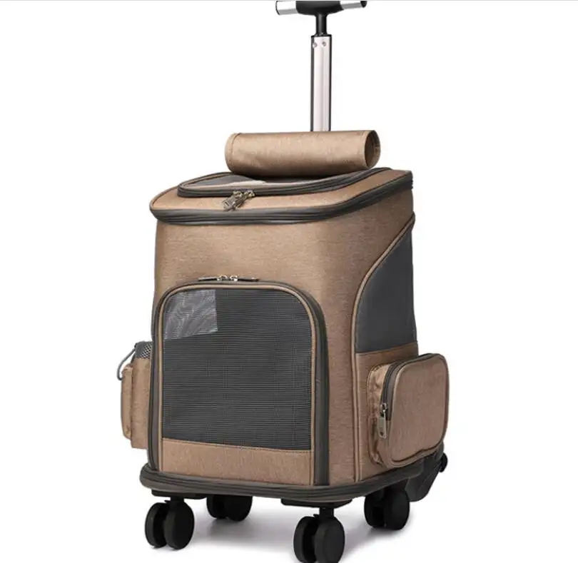 Fashion pet trolley backpack cat and dog outing backpack air box portable foldable two-wheeled sokoban breathable car suitcase