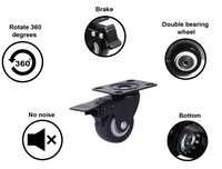 Roulettes pivotantes rigides modernes en PVC de 2 pouces avec plaque en acier de 50 mm pour meubles, maison, bureau, capacité de charge de 30 kg à 45 kg, montage sur tige réglable au mur