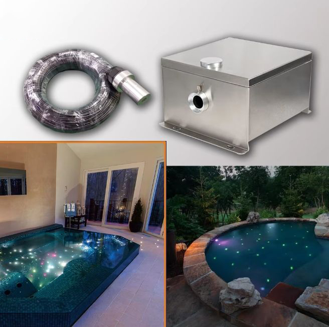 80W DMX LED Fiber Optic Pool Light with 6-Color Wheel Waterproof Twinkle Function Dimmable Brightness & App Control