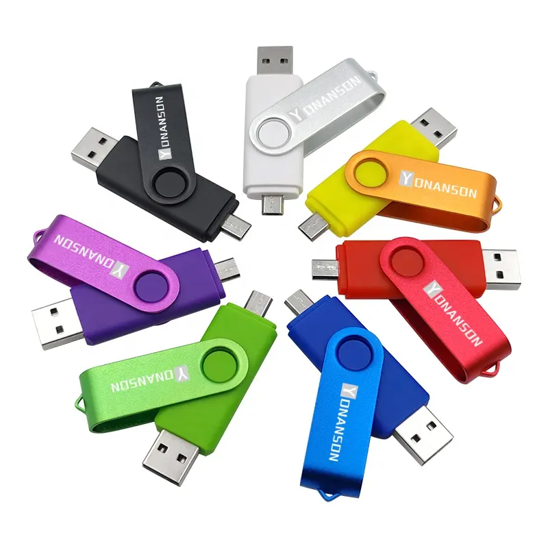 Swivel OTG USB Flash Drive Android 2-In-1 Pendrive dengan Logo Kustom Stik Memori USB 128GB untuk Ponsel Cerdas dan Komputer