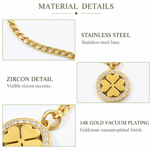 Collier pendentif géométrique en zircon en acier inoxydable avec placage sous vide en or 14 carats, chaîne de 42+4 cm, 7,4 g - Product Image 4