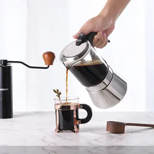 Widely Used Superior Quality 240ml Moka Pot Glass And Stainless Steel Expresso 3 Cup Moka Pot Coffee