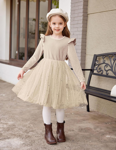 Vari Stili di Abiti Tutu per Bambine, Vestiti in Velluto e Tulle per Autunno e Inverno, Maniche Lunghe con Volant per Feste, 2-6 Anni - Product Image 4