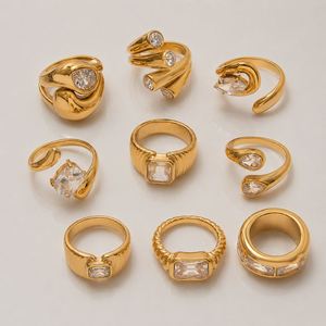 18K PVD Gold Plate Stainless Steel <b>Rings</b> Trendy Waterproof Delicate Zircon <b>Adjustable</b> <b>Ring</b> - Product Image 5