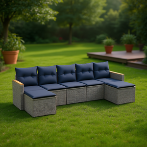 Poly Rattan Garden <b>Sofa</b> <b>Set</b> With Cushions Gray Outdoor Furniture Contemporary Design - Product Image 2