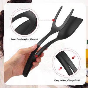 Đa chức năng Silicone chiên trứng Turner đôi thìa thực phẩm Clip <span class=keywords><strong>2</strong></span> trong 1 thìa Grip lật kẹp xẻng bếp thìa - Product Image 6