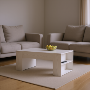 Tavolino da caffè in legno ingegnerizzato bianco 39,4x23,6x16,5 pollici, moderno e minimalista, con contenitore, per soggiorno - Product Image 2