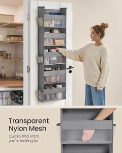 5-Tier Foldable Metal Hooks Transparent Nylon Mesh Hanging Door Organizer with 5 <b>Large</b> Pockets Over the Door Organizer - Product Image 4