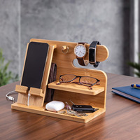 Vente en gros de présentoir de portefeuille en bambou porte-clés de voiture station d'accueil de téléphone en bois pour hommes organisateur de bureau support de rangement