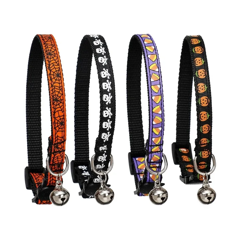 Manufacture Best Price Custom Halloween Pet Supplies Adjustable Pet Dog Cat Collars with Bells