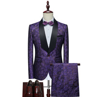 Ensemble deux pièces slim pour homme, col montant, idéal pour mariages, banquets et affaires, toute l'année