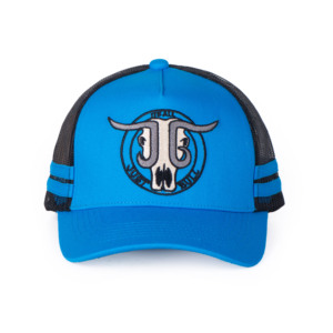 Haute qualité 5 panneau broderie tête de <span class=keywords><strong>vache</strong></span> maille coton Sport violet camionneur chapeaux 2 rayures casquette de camionneur - Product Image 3