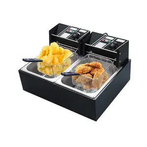 Friteuse électrique professionnelle 12L Broast Benchtop frites de pommes de terre avec 2 paniers de réservoir fendus