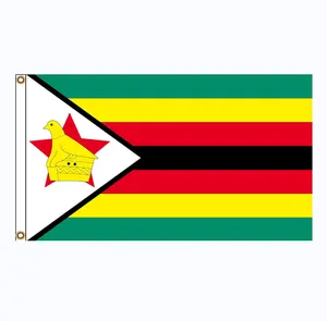 Bendera Zimbabwe 3x5 kaki poliester 90g dengan grommet kuningan dan jahitan ganda