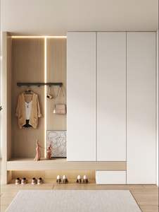 <span class=keywords><strong>Porte</strong></span>-chaussures de luxe avec siège et cintres Armoire moderne en bois pour l'entrée Organisateur de rangement de chaussures avec miroir et crochets - Product Image 3