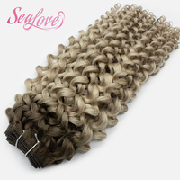 Extensions de cheveux humains Remy 100% vierges, double trame, bouclées, teintes, alignées aux cuticules, tissées à la machine