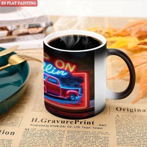 Ergonomic Handle Mug Frosted Black 11oz <b>Ceramic</b> Heat Sensitive Drinking <b>Cup</b> - Product Image 5