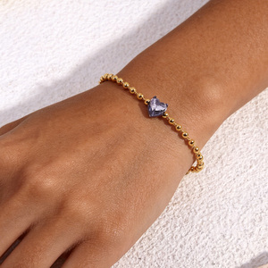 Bracelets JUSNOVA en acier inoxydable plaqué <span class=keywords><strong>or</strong></span> PVD 18 carats, étanches, inaltérables, chaîne à maillons boule, cœur, barre <span class=keywords><strong>d</strong></span>'identification en oxyde de zirconium, vente en gros de <span class=keywords><strong>bijoux</strong></span> - Product Image 4