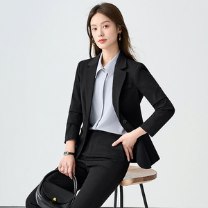 Women's Formal Suit Set Full Sleeve Worsted Anti-Wrinkle Turn <b>Down</b> Collar Autumn Business Work Attire - Product Image 4