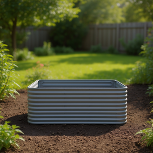 D0100H7PGP2 Aiuola rialzata in acciaio grigio verniciato a polvere per coltivare ortaggi in giardino, stile semplice - Product Image 2