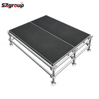 Scène modulaire pliable et portable pour concerts, événements et expositions avec plateforme en alliage d'aluminium, contreplaqué, acier ou verre