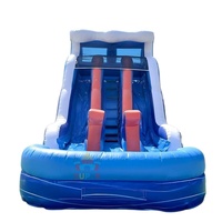 Toboggan aquatique gonflable portable Super Castle Summer Party Commercial en PVC 0,55 mm, double piste, avec souffleur, taille et couleur personnalisables