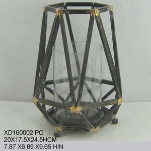 Lanterne porte-bougie cylindrique en verre géométrique en métal noir vintage décorative pour la maison pour Noël - Product Image 2