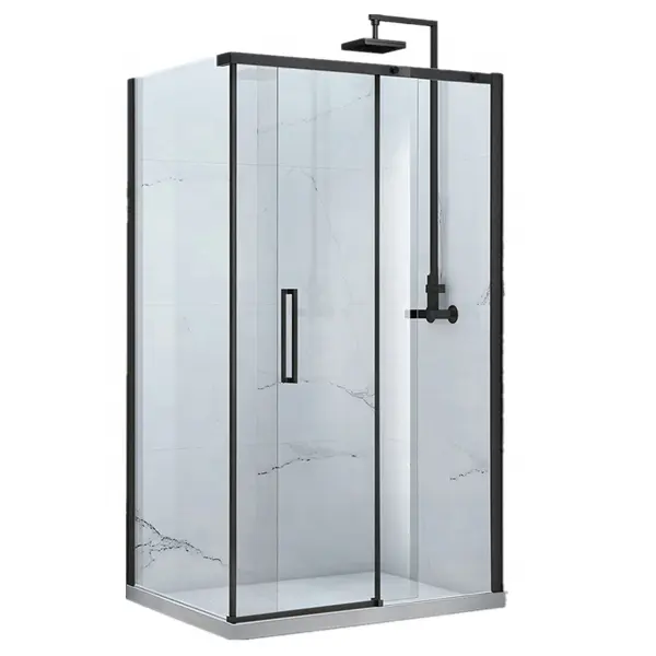 2019 nouveau noir peint en acier inoxydable pivot swing portes de douche simple paroi de douche cabines