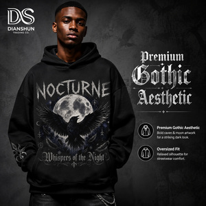 Sudadera con Capucha Mystic de 500 g/m², Felpa Gruesa, Estampado NOCTURNE Raven, Corte Regular, Polialgodón, Estilo Urbano Unisex, Estilo Gótico, Invierno, ODM - Product Image 1