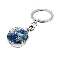 Porte-clés Pendentif Système Solaire Lumineux en Cristal, Neuf Planètes, Jupiter, Galaxie, Rond Double Face, Terre, Cadeau d'Affaires