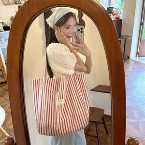Bolsa de Mano de Lona Ecológica en Oferta, Bolsa de Hombro Plegable a Rayas para Mujer, Bolsa de Compras de Gran Capacidad para Verano, Bolsas de Lona Personalizadas - Product Image 5