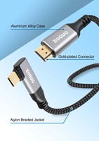 Câble USB Type C vers HDMI ZOGUO à 90 degrés, coque en aluminium, tressage en nylon, prend en charge 8K60Hz, comparable pour smartphone, tablette, ordinateur portable