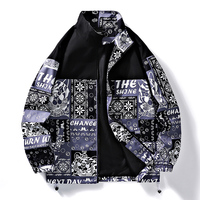 Nouvelle veste tendance américaine pour homme, coupe ample, motif floral, col montant, style original, automne-hiver