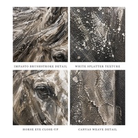 Peinture à l'huile peinte à la main 60x60cm, portrait abstrait de tête de cheval noir et blanc, art animal moderne pour la décoration de la maison
