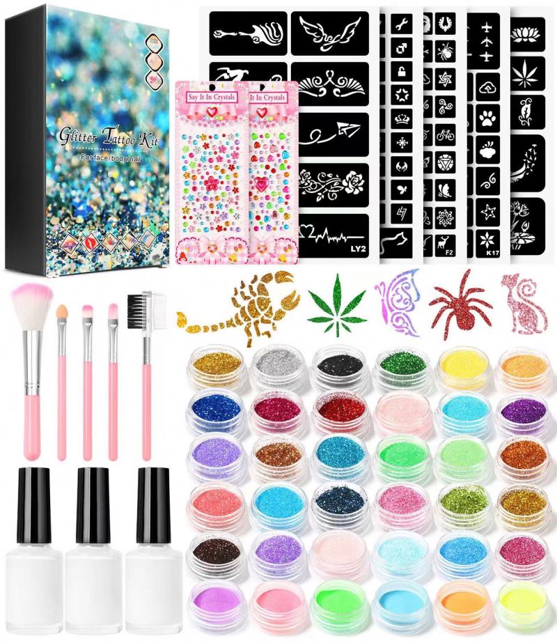 Kit De Tatuajes Temporales Brillantes Para Niños 30 Colores Nombre Del Kit De Tatuajes Temporales Brillantes Para Niños 30 Colores Nombre Del