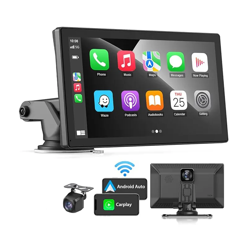 Tragbarer 9-Zoll-Touchscreen Autoradioempfänger Auto-Stereo mit Airplay Bluetooth GPS-Spiegellink Sprachsteuerung FM