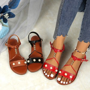 2025 Summer European American Joker Handmade Beaded Flat <b>Sandals</b> for Women Non-Slip Platform Fashion Trend for Foreign Trade - Product Image 1