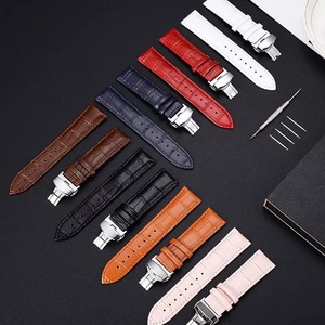 Bracelet de montre en cuir pleine fleur véritable, souple et fin, avec fermoir papillon en alliage, largeur du bracelet 12 mm, longueur 18 cm - Product Image 3