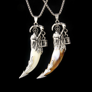 Nouveau Collier en Acier Inoxydable avec motif Grim Reaper, faucille, fantôme et dent de loup simulée, style Hip Hop Européen et Américain, chaîne de pull imposante - Product Image 1