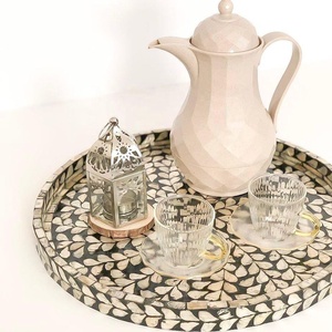 Bandejas para servir con forma redonda de perlas para madre, bandeja de té hecha a mano adecuada para decoración de Ramadán Eid Mubarak, Decoración de mesa Islámica - Product Image 1