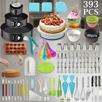 398-teiliges Umweltfreundliches Kuchendekorations-Set Plastik-Backutensilien Drehbare Tortenplatte Spritztüllen