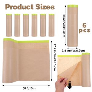 Papier de masquage pré-adhésif, 6'' x 50 pieds, papier de protection adhésif pour peintres, pour couvrir les voitures - Product Image 1