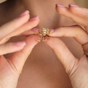 Hainon แหวนดอกไม้วันเกิด12เดือน, แหวน DIY สแตนเลสปรับขนาดได้พร้อมชื่อส่วนตัวสำหรับผู้หญิง - Product Image 2