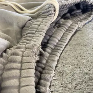 Pantalones de chándal de pierna recta, ropa de calle personalizada, 100% de algodón, estampado Vintage de felpa francesa, pantalones de chándal desgastados con lavado ácido para hombres - Product Image 3