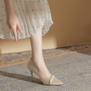 Elegant Satin Slip-On Pointed <b>Toe</b> Stiletto Heels Bead Decoration Fashion Trend for Wedding Evening Wear Women's High Heel Shoes - Product Image 4