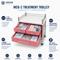 Chariot de soins infirmiers à 3 niveaux en acier inoxydable 304, avec tiroirs silencieux, rail antidérapant et roulettes, mobilier hospitalier de classe I pour salles et cliniques